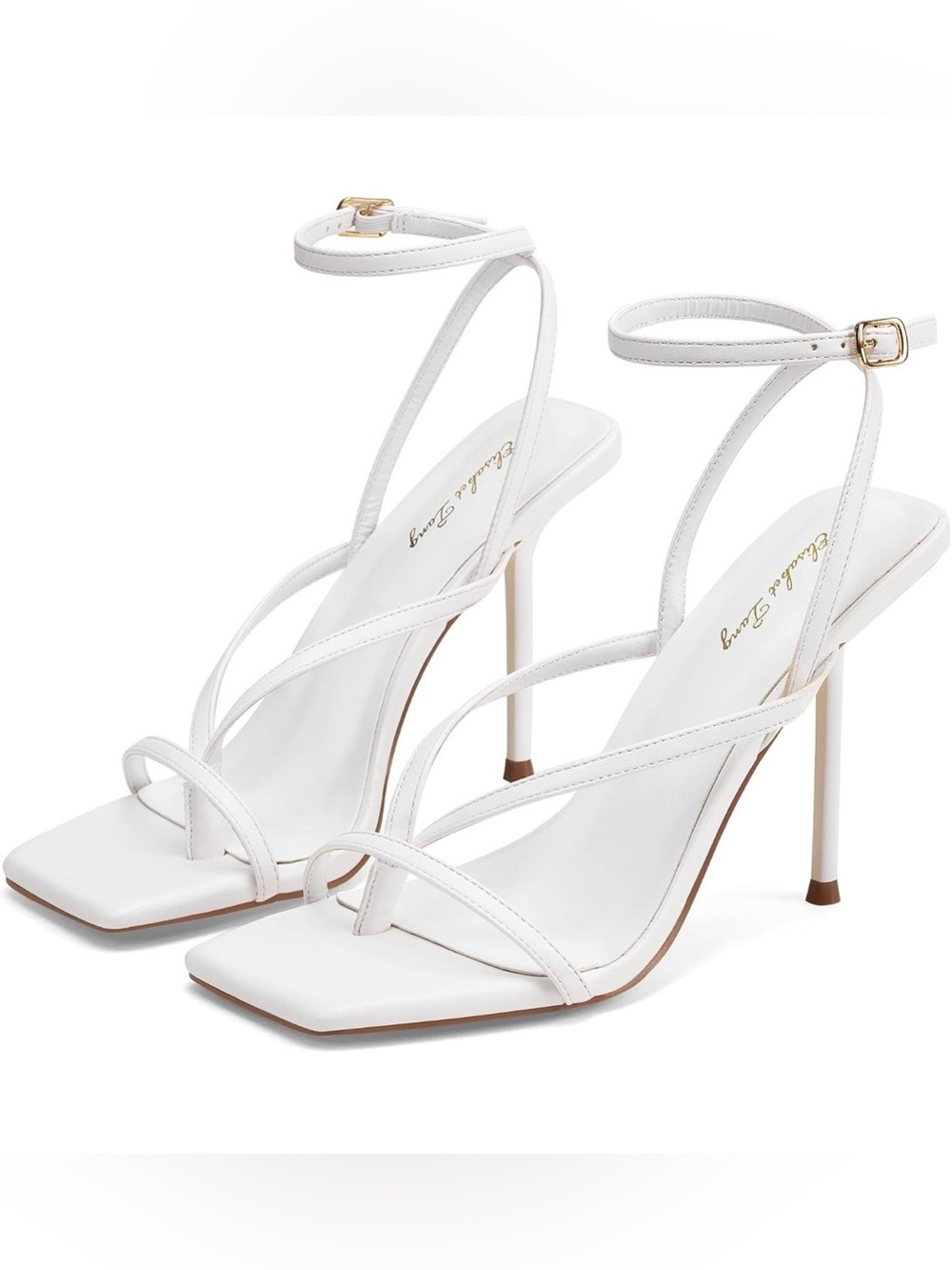 Elisabet Tang Strappy Square Toe White High Heels